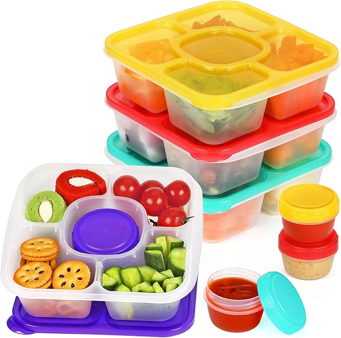 Caperci Original Bento Snack Box Containers for Kids & Adults - Lunchable Food Containers 5 Compartments with 4 Leakproof Small Containers, BPA-Free