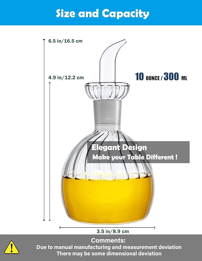 HAIZEEN 10 oz/300 ml Oil Dispenser Bottle/Glass Decanter and Cruet for Kitchen and Table。