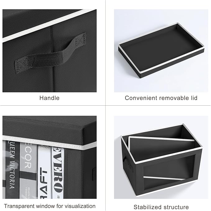 Storage Boxes with Lids, 5 Pack Foldable Clear Window Storage Bins