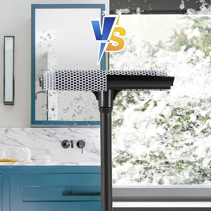 Window Squeegee, 2-in-1 Window Cleaner, Window Washing Kit, Multi-Use Car Windshield Cleaning Tool with Long Handle for Glass,Shower