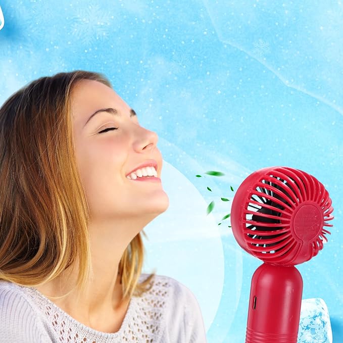 Rossesay 6 Pcs Mini Portable Fan Bulk Cute Handheld Lightweight Small Little Personal Hand Eyelash Fan 3 Speeds USB Rechargeable for Women Men Indoor Outdoor Makeup Travel (Red)
