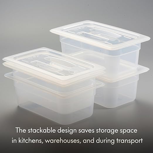 4-Pack 1/4 Size 4" Deep Food Pan with Handled Lid
