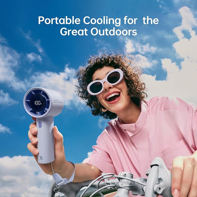 JISULIFE Handheld Turbo Fan, 5000mAh Rechargeable Portable Fans,Up to 28 Hours Cooling,5 Speed Strong Wind,Personal Mini Fan for Travel Outdoor Camping Beach Makeup(Blue)