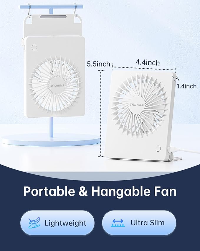 TriPole Mini Desk Fan USB Powered Portable Fan Small Personal Fan 3 Speeds Strong Airflow Table Fan for Travel Home Office Bedroom Desktop, 3.3ft Cable (No Battery, White)