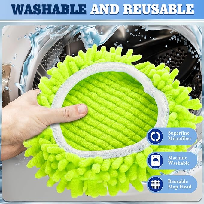 6 Pack Spin Mop Replacements Head Compatible for Oceda EasyWring 1-Tank System,Microfiber Spin Mop Refills Head,1 Mop Scrub Brush + 1 Mop Base + 4 Pack Cleaning Floor Mop Head(Green)