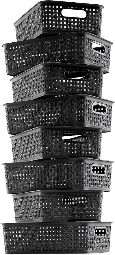 Plastic Storage Baskets, Small Pantry Organization and Storage Bins, 8 Pack