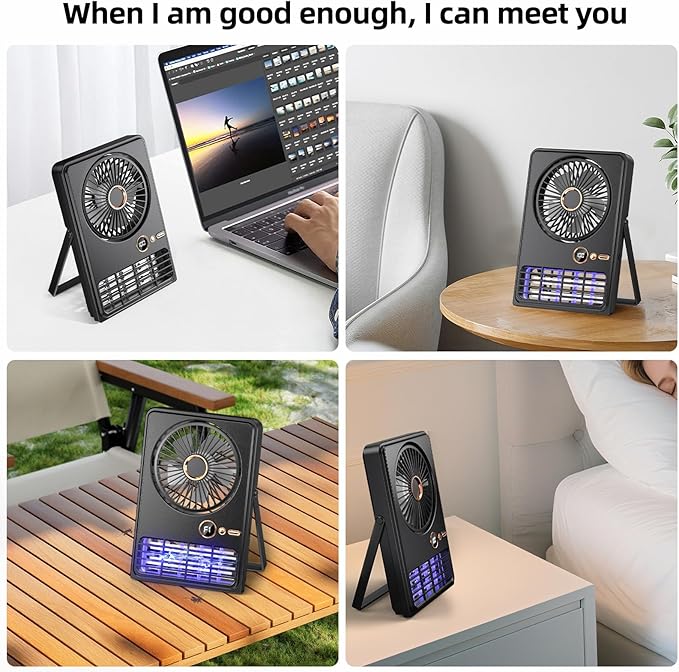 Wisely Desk Fan, Portable Rechargeable Fan Strong Wind Ultra Quiet Small Personal Fan with 90° Tilt Folding and 5 Speeds Adjustable, Type-C Charging Powered for Office Desktop Bedroom Camping(Black)