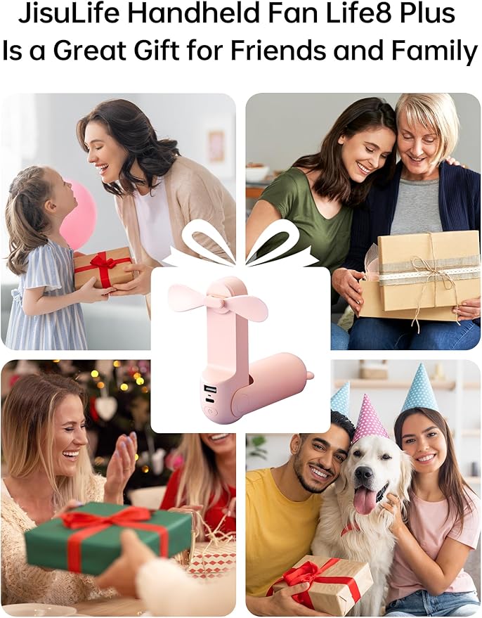 JISULIFE Handheld Fan 8 Plus: All-in-One Mini Fan with 37Hrs Cooling & 4500mAh PowerBank & Flashlight, USB Rechargeable, Portable Pocket Size for Travel, Makeup, Concert, Gifts for Women(Pink)