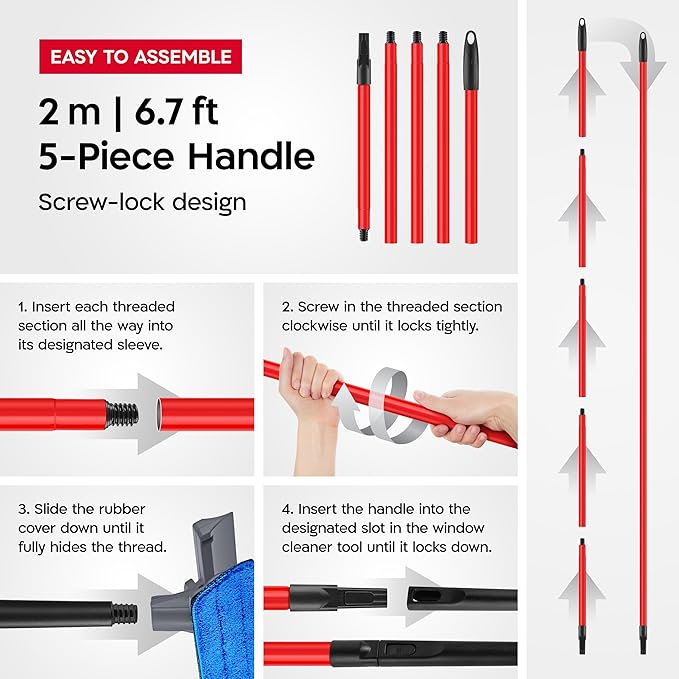 Tyroler Professional Window Squeegee for Home, 12"-80" Long Squeegee for Window Cleaning, 2-in-1 Window Cleaning Squeegee Kit