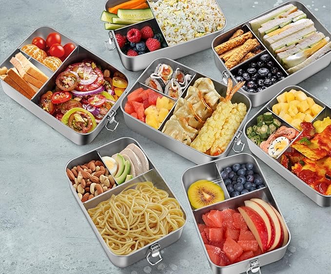 Leonyo 81oz 18/10 Stainless Steel Lunch Box for Adults, 2400ml Metal Bento Box with Divider, Leak-Proof Lunch Food Containers for Woman Man, Dishwasher Safe, Oven Safe Except for Lid