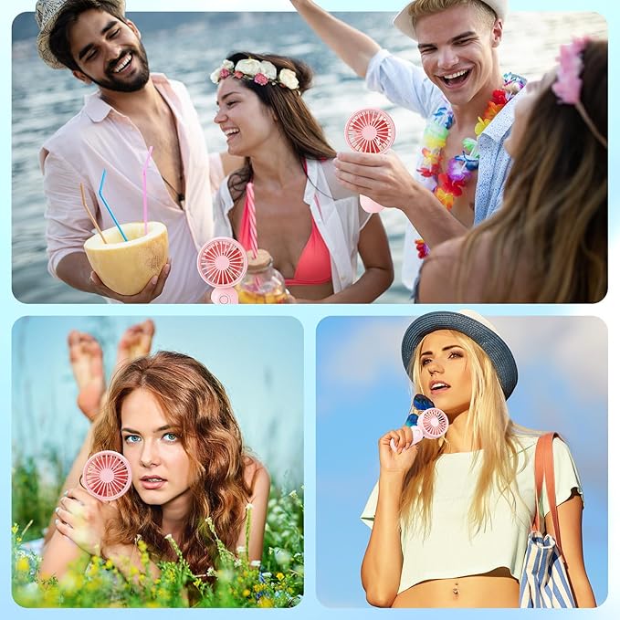 Rossesay 6 Pcs Mini Portable Fan Bulk Cute Handheld Lightweight Small Little Personal Hand Eyelash Fan 3 Speeds USB Rechargeable for Women Men Indoor Outdoor Makeup Travel (Whit,Pink)