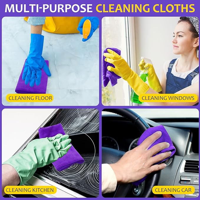 Nuenen Microfiber Cleaning Cloths for Cars 16 x 16 Inch Ultra Absorbent Car Towels Drying Reusable Cleaning Supplies House Kitchen Window Microfiber Towel(Purple,120 Pcs)