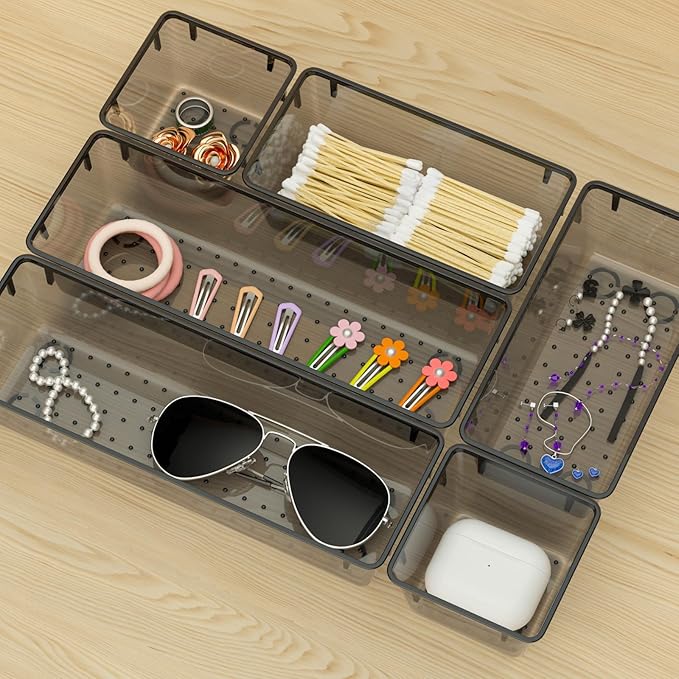 9 Pack Clear Drawer Organizer Set, Acrylic Drawer Storage Trays, Black