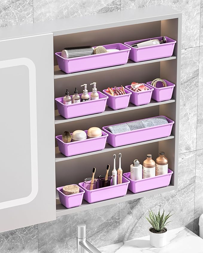 13 Pack Plastic Drawer Organizers Set, Purple