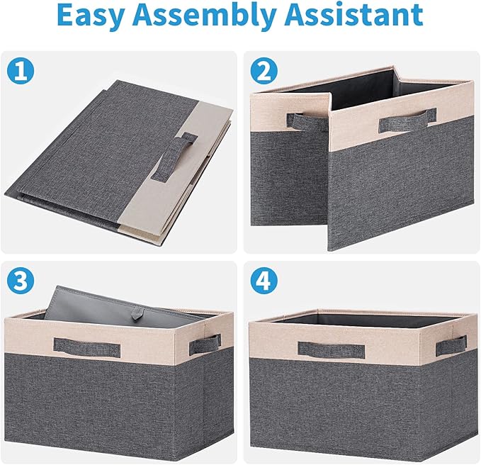 Large Fabric Storage Bins for Shelves with 3 Handles