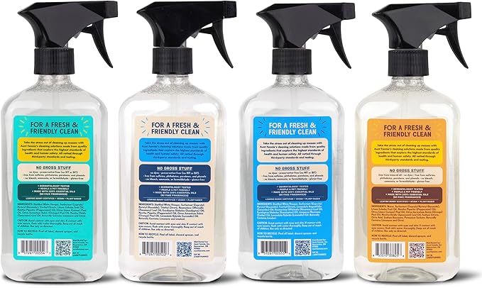 Aunt Fannie's Cleaning Spray Variety Pack, Lemon All Purpose Vinegar, Glass & Window, Bathroom, and Wood Surface Cleaner, 16.9 oz each, Pack of 4