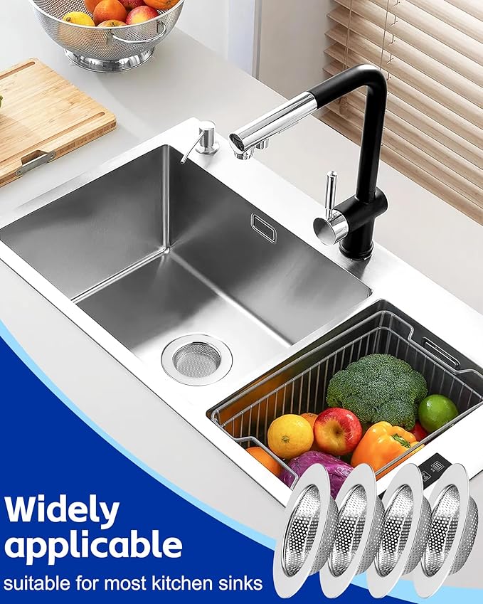 4-Pack Kitchen Sink Drain Strainer, Sturdy Stainless Steel, for Most Kitchen Sink, Effectively Catches Food Particles to Keep Drain Cleanliness