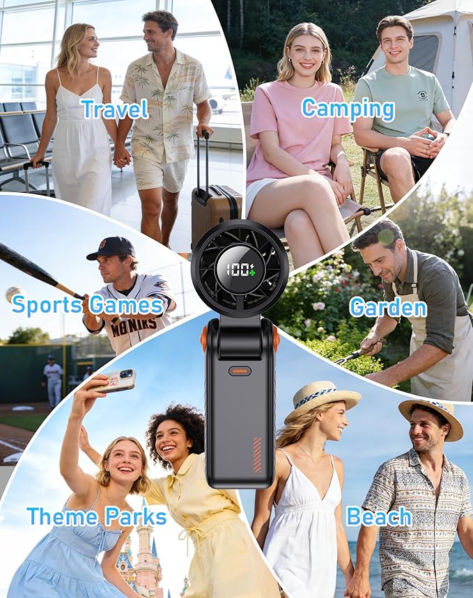 Portable Handheld Fan Rechargeable, Mini Personal Fan with 5 Speeds, Small Quiet Cooling Fan, USB Travel Fan for Outdoor, Office, Home, Summer