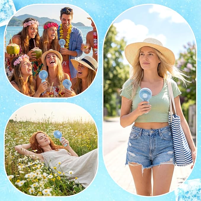 Rossesay 96 Pcs Mini Portable Fan Bulk Cute Handheld Lightweight Small Little Personal Hand Eyelash Fan 3 Speeds USB Rechargeable for Women Men Indoor Outdoor Makeup Travel (Blue)