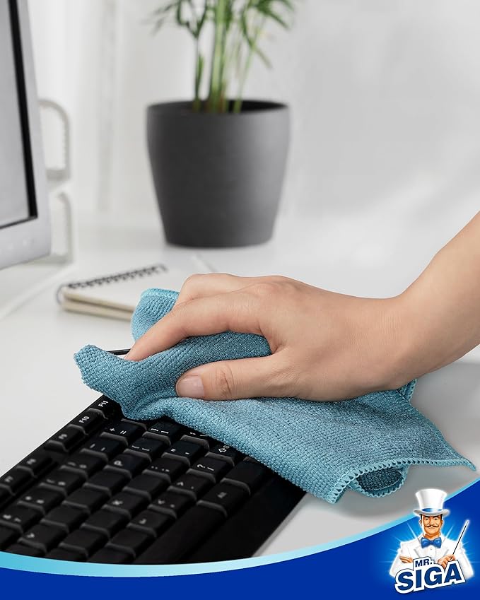 MR.SIGA Microfiber Cleaning Cloth, All-Purpose Microfiber Towels, Streak Free Cleaning Rags, Pack of 15, Light Teal, Size 30 x 30 cm(11.8 x 11.8 inch)