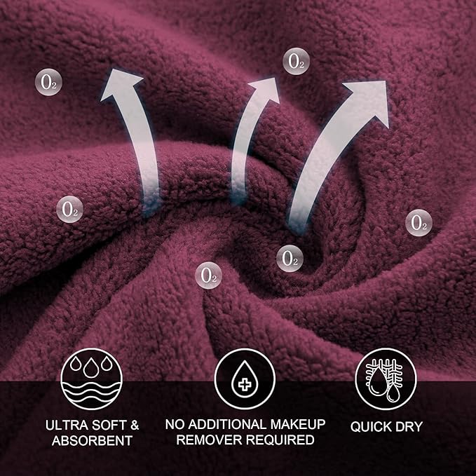 MOONQUEEN Microfiber Facial Cloths Fast Drying Washcloth 12 Pack - Premium Soft Makeup Remover Cloths - Burgundy