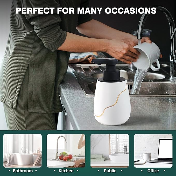BosilunLife Automatic Soap Dispenser Bathroom - Liquid Hand Free Dispenser Smart Electric Lotion Soap Dispenser Touchless with Waterproof Pump Rechargeable Dish Soap Dispenser Ceramic Black
