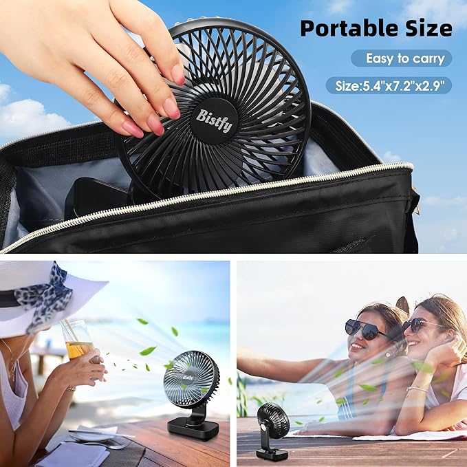 Desk Fan 5.5'' Small Fan Ultra-Silent, 120° Oscillating, 90° Adjustable Head Tilt, with Digital Display 4 Speed Portable USB Rechargeable Table Fan Ideal for Home, Bedroom, Office (Black)