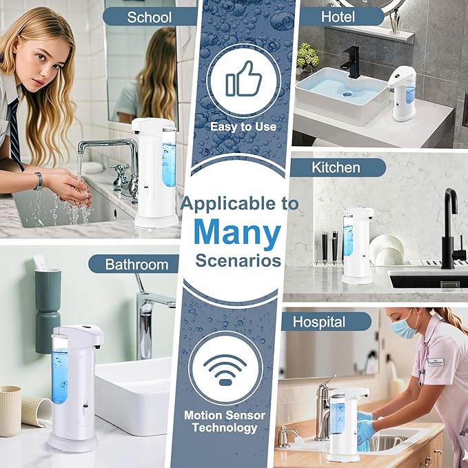 12.5oz Automatic Liquid Soap Dispenser, Touch-Free Battery Operated Adjustable Soap Dispensing Volume for Kitchen Bathroom
