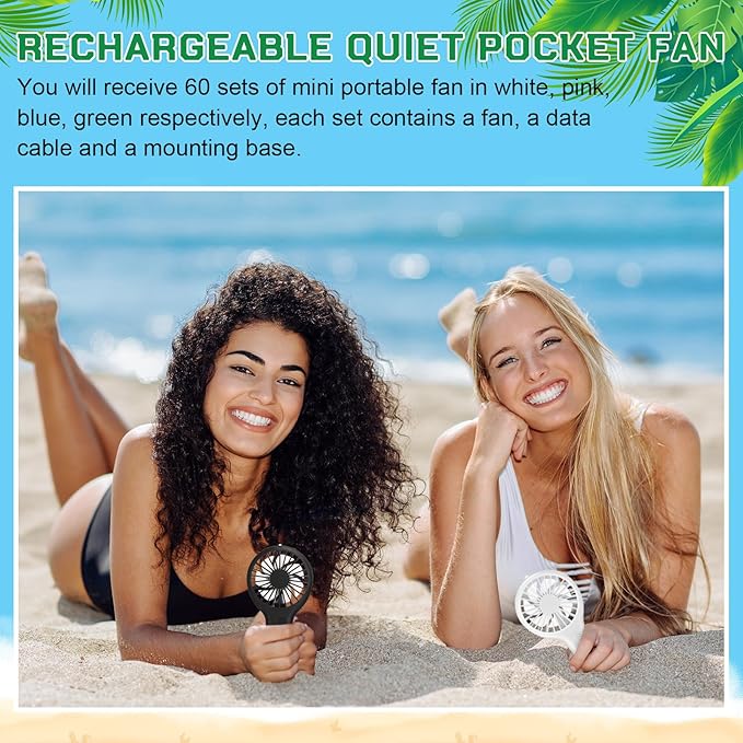 Woanger 60 Pack Mini Powerful Handheld Fan Bulk 3 Speed USB Rechargeable Small Desk Fan Summer Gift for Wedding Beach Outdoor Women Eyelash (Black,White)