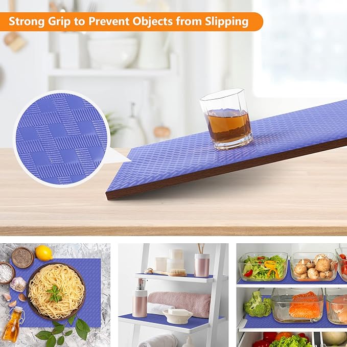 Shelf Liners for Kitchen Cabinets Refrigerator Liners Waterproof Kitchen Cupboard Liner Non Adhesive Drawer Mats EVA Material Fridge Liner for Shelves - Blue 17.5 x 393.7 Inches