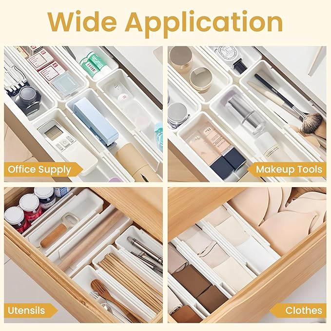 Drawer Organizers Set, 4-Pack Expandable Drawer Dividers for Bedroom, Bathroom
