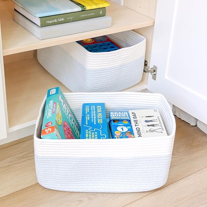 NaturalCozy Storage Baskets 16.8”x13”x7.6” Cotton Rope Woven Baskets for Organizing 3-Pack | Toy Storage Bins | Basket for Shelves, Laundry, Blanket