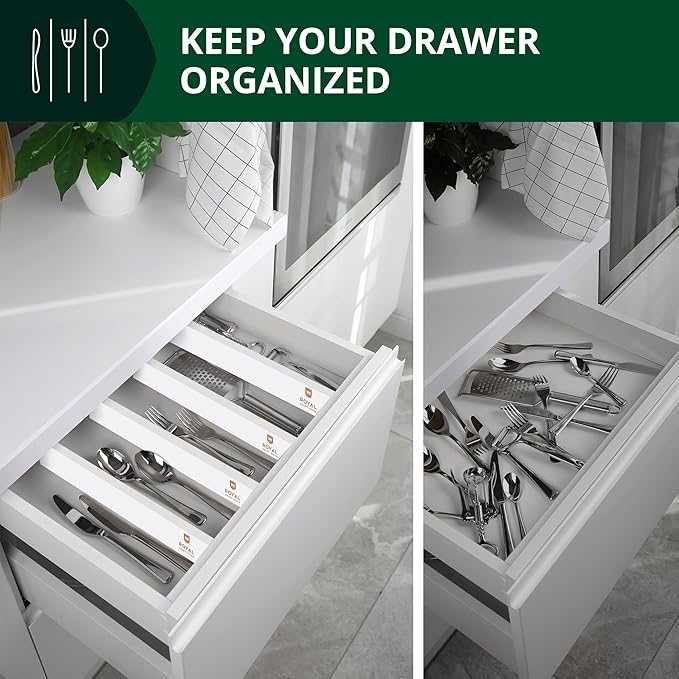 Bamboo Drawer Dividers Organizers, Adjustable Drawer Separator Splitters, White