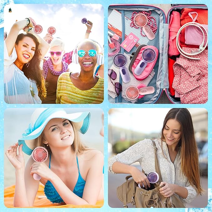 Rossesay 6 Pcs Mini Portable Fan Bulk Cute Handheld Lightweight Small Little Personal Hand Eyelash Fan 3 Speeds USB Rechargeable for Women Men Indoor Outdoor Makeup Travel (Pink and Purple)