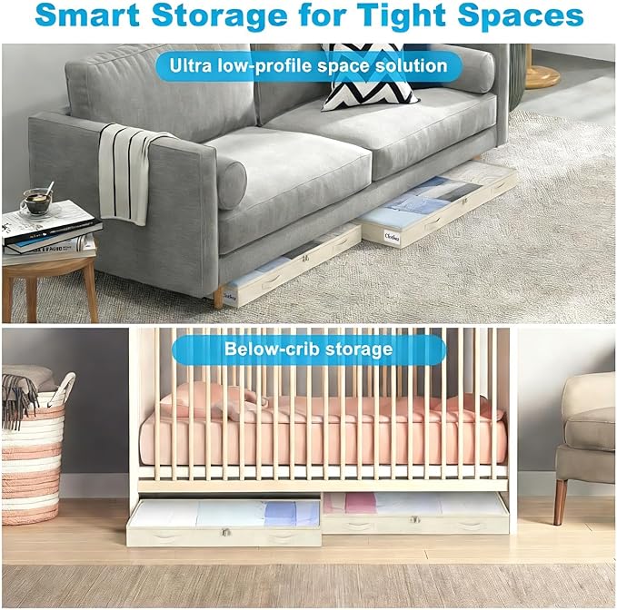 4 Inch Low Profile Under Bed Storage Drawer 2 Pack, Lightweight Underbed Clothes Storage Container Bins With NO STURCTURE