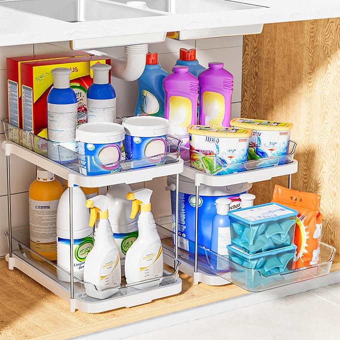 Delamu 2-Tier Multi-Purpose Bathroom Under Sink Organizers and Storage, Stackable Kitchen Pantry Organization