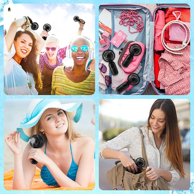 Rossesay 36 Pcs Mini Portable Fan Bulk Cute Handheld Lightweight Small Little Personal Hand Eyelash Fan 3 Speeds USB Rechargeable for Women Men Indoor Outdoor Makeup Travel (Black)