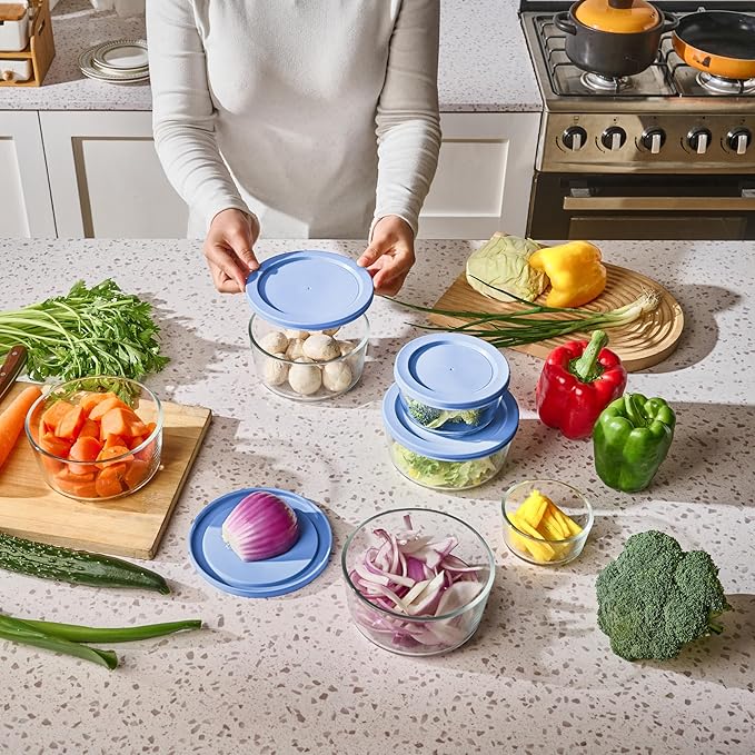 DURA LIVING 12-Piece Glass Food Storage Containers Set (6 Containers + 6 BPA-Free Lids) | 4-Cup, Leakproof | Microwave, Freezer