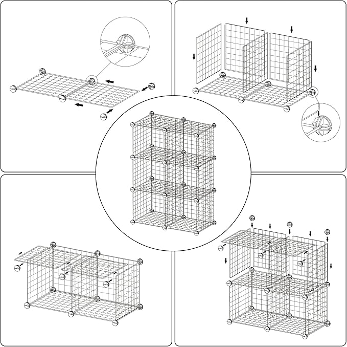Wire Cube Storage, 6, Cube Organizer Metal C Grids, Brown UWCS3006R