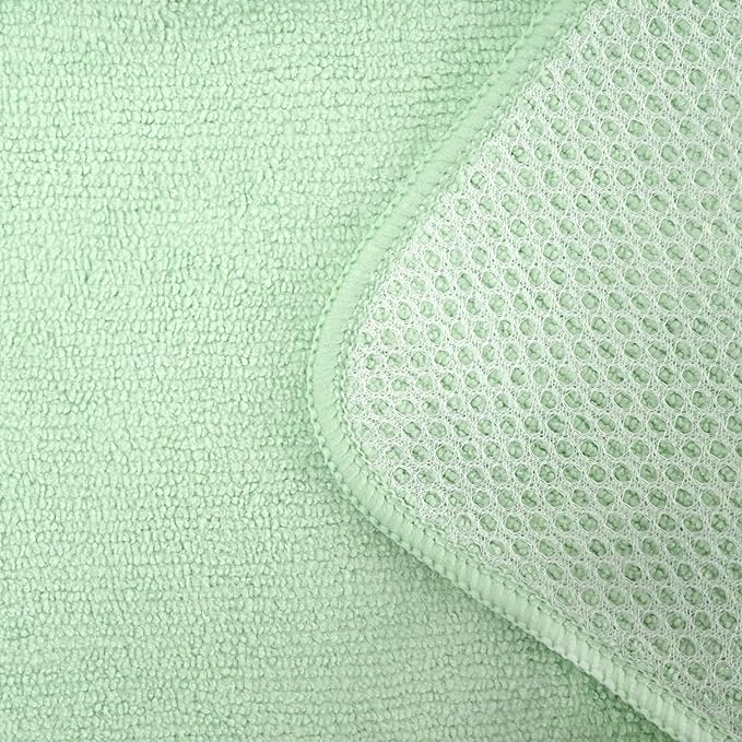 HAWOK Microfiber Cleaning Cloths with Poly Scour Scrub Side, 13 x 13 inches, 50 Pack, Glass Car Window Dish Cloths, Reusable and Machine Washable, Lint-Free, Green
