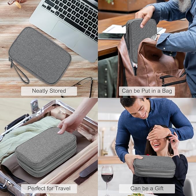 FYY Electronic Organizer, Large Travel Cable Organizer Bag Pouch Electronic Accessories Carry Case Portable Waterproof Double Layers All-in-One Storage Bag for Cable, Cord, Charger, Phone, Dark Grey
