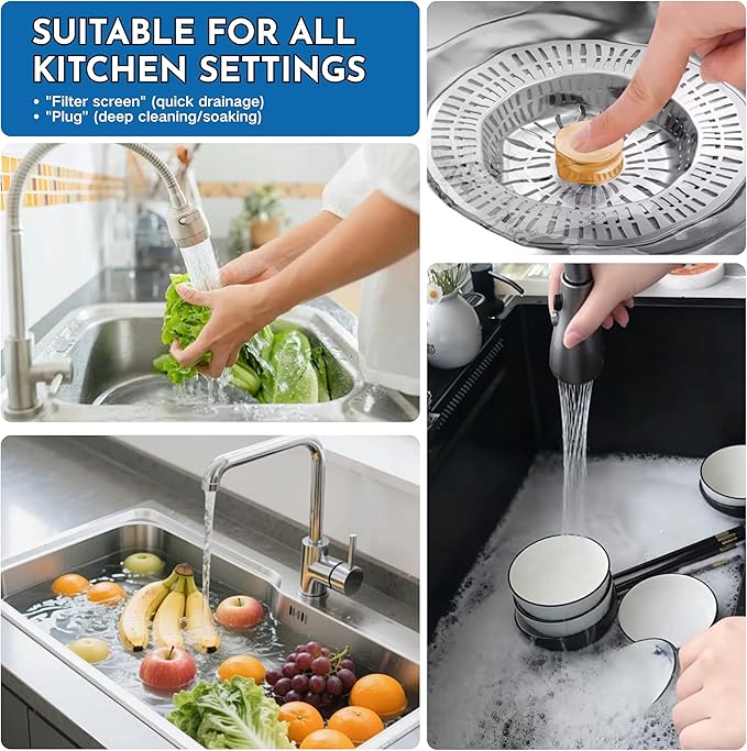Kitchen Sink Stopper and Drain Strainer, Universal Kitchen Sink Drain Stopper Combo, Stainless Steel Anti-Clog Kitchen Drain Strainer (Yellow