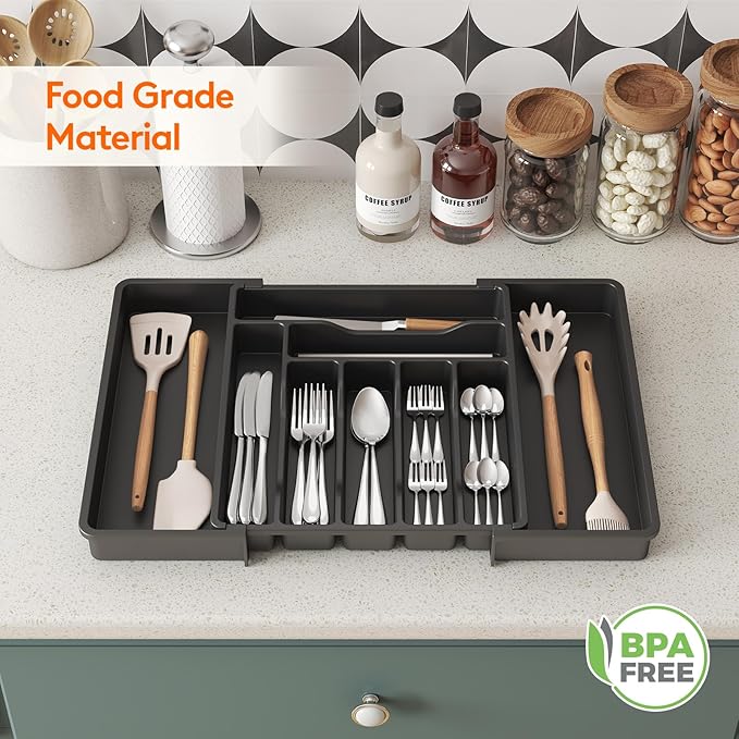 Lifewit Utensil Organizer for Kitchen Drawer, Expandable Cooking Silverware Tray, Adjustable Cutlery Flatware Holder