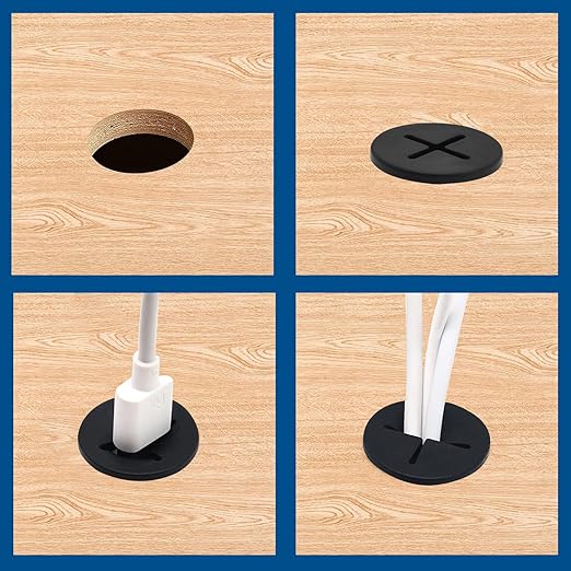 Surf turtle 12 Pack 3/4 Inch Black Desk Grommets, Flexible Cable Cord Hole Cover for Desk Table Cabinet Countertop Home Furniture