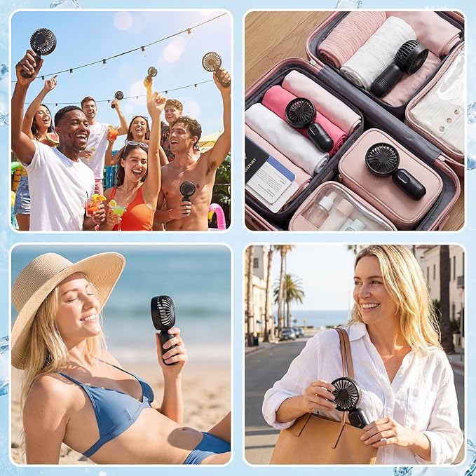 Rossesay 96 Pcs Mini Portable Fan Bulk Cute Handheld Lightweight Small Little Personal Hand Eyelash Fan 3 Speeds USB Rechargeable for Women Men Indoor Outdoor Makeup Travel (Black)