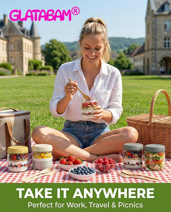 10 OZ 4Pack, Overnight Oats Jars with Lids, Glass Meal Prep Containers, Airtight Mason Jars for Breakfast, Yogurt Parfait, Salad & Smoothies