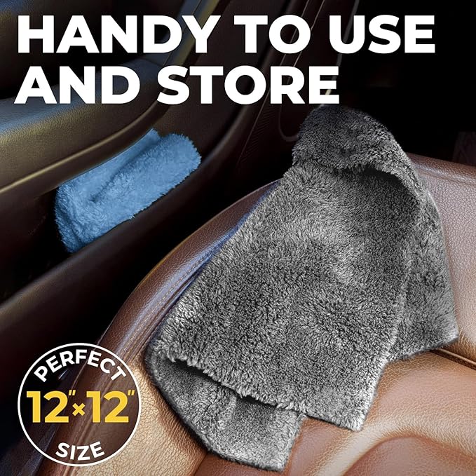 Super Soft Microfiber Towels for Cars - Edgeless - 6pk (12”x12”) - Premium Scratch-Free Towel - Great for Drying, Detailing, Polishing, Buffing - Ultra Absorbent Microfiber Cleaning Cloths for Car