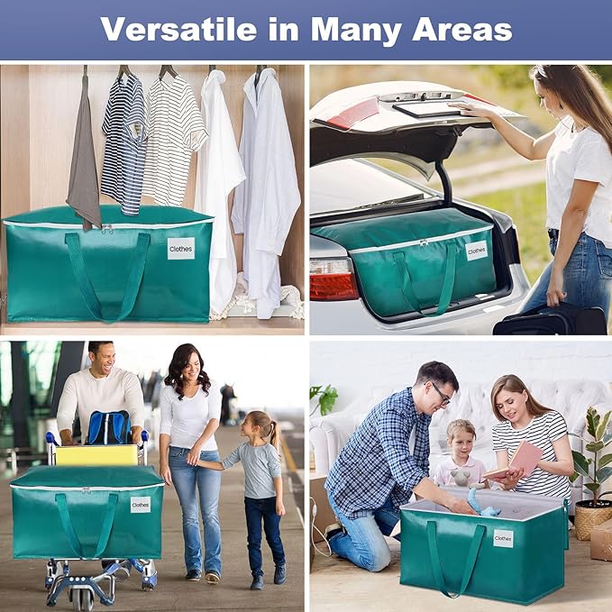 Moving Bags-Heavy Duty Moving Boxes, Storage Totes with Zipper, Green-4 Pack