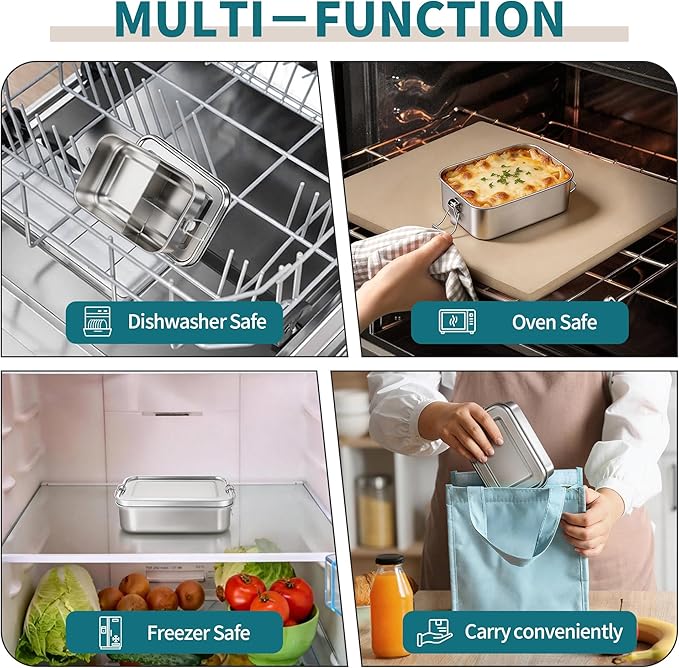 TeamFar Stainless Steel Bento Box, 28oz/850ML Metal Lunch Box with Leak-Proof Lid for Adults/Kids, Lunch Food Containers with 3 Compartments for School/Work/Meal Prep, Heavy Duty & Dishwasher Safe