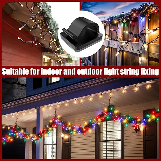 Blulu 100 Pcs Adhesive Cable Clips Bulk Wire Holder for Cord Organizer Clips Cable Management Outdoor Light Hooks for Christmas Wall String Lights Fairy Lights